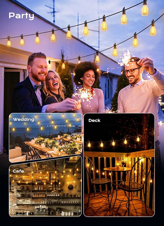 Brightown Outdoor String Lights, 200FT 100+2 LED ST38 LED Patio Lights Shatterproof, Dimmable IP65 Waterproof Connectable Hanging Outdoor Light for Backyard, Porch, Deck, Balcony
