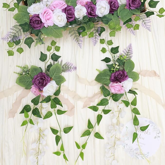Wedding Aisle Decorations Set of 10 Chair Back Flowers Floral Pew Wedding Decorations for Ceremony with Chiffon Ribbons Fall Decor