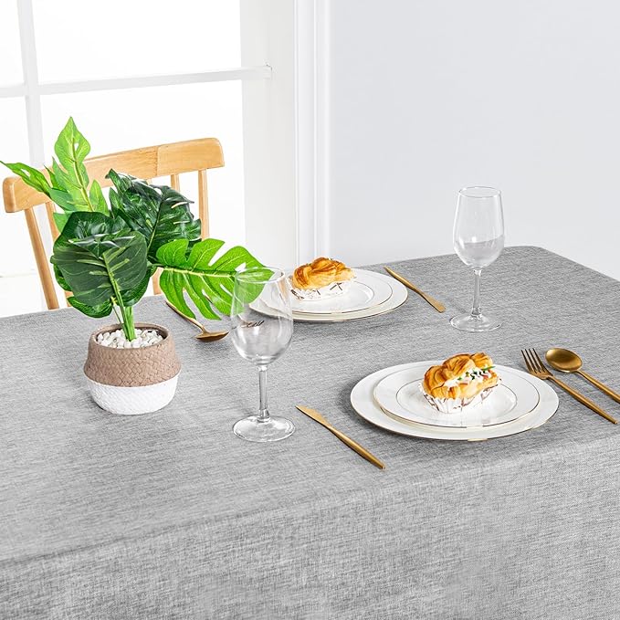 Hiasan 2 Pack Faux Linen Square Tablecloth - Wrinkle and Stain Resistant Washable Table Cloth for Kitchen Dining Room Holiday Table Cover for Party Dinner, Light Grey, 60 x 60 Inch
