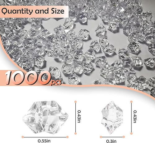1000Pcs Clear Fake Crush Ice Rocks, Mini Vase Fillers Small Acrylic Diamonds for Centerpieces Home Party Table Scatter, 0.5in Plastic Gems for DIY Crafts