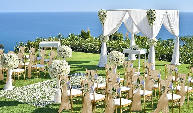 50 PCS Cheesecloth Chair Sashes, Bows Designed ChairSashes, 15.7x108 inch Chair Sashes for Aisle Decorations Universal Chairs Cover Decoration for Wedding Reception Party Banquet (Beige)