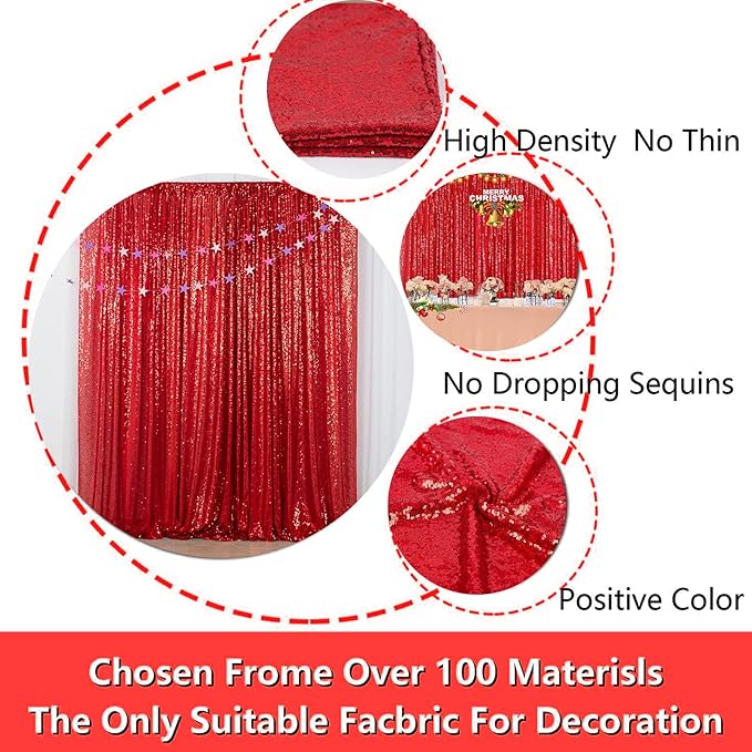 JYFLZQ Red Sequin Backdrop Curtains 8ft x 8ft 1 Panel Glitter Photo Booth Backdrops Sparkly Photography Background Drapes for Parties Wedding Bridal Showers