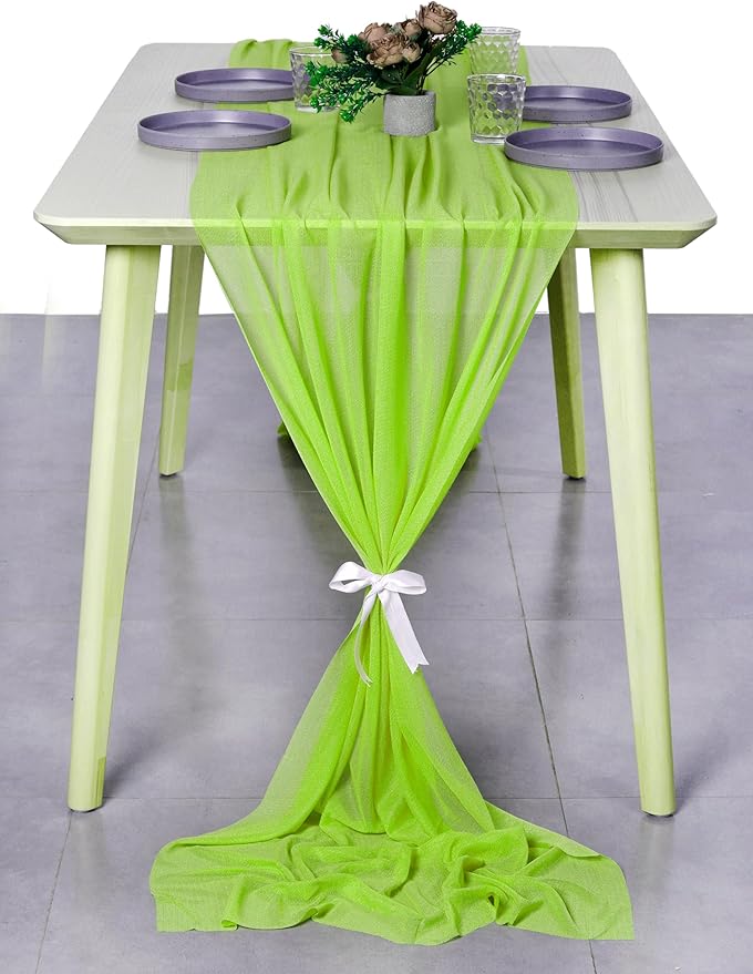 MDS Halloween Chiffon Table Runner - 20 Pack, 29 x 170 Inches, 14ft Each - Sheer Spooky Table Runners for Haunted House Parties, Trick-or-Treat Tables, Witchy Décor, Wedding & Events - Parrot Green