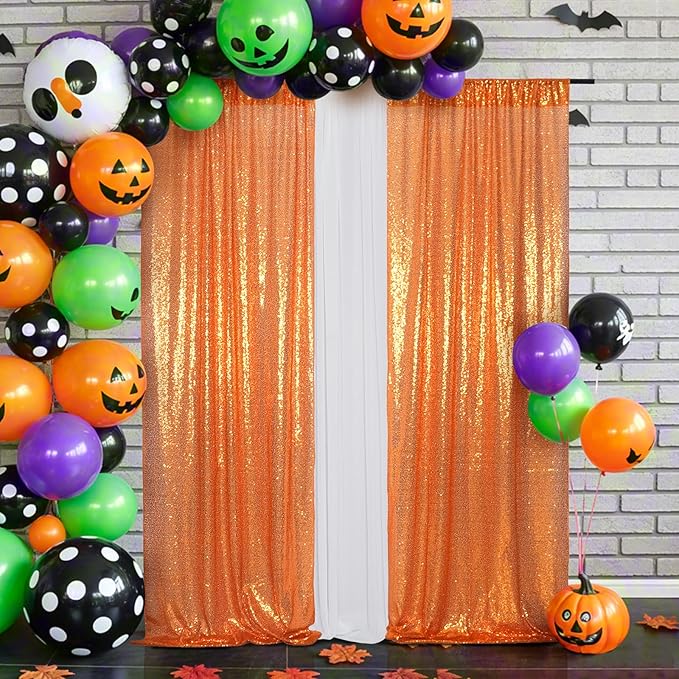 Eternal Beauty Sequin Backdrop Curtains, 2x8 Ft-2 Panels Orange Back Drop for Shimmer Photography Party Wedding Birthday Decor