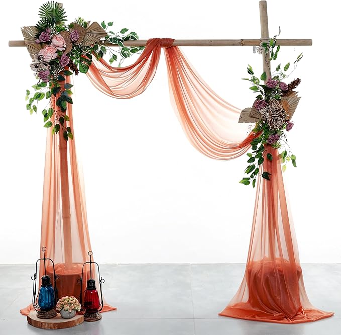 VDS Pack of 1 Panel (30 Inch X 100 Feet) Wedding Arch Draping Fabric Sheer Chiffon Fabric Drapery for Wedding Ceremony Reception Swag Backdrop Canopy Chuppah ARBO Altars Decoration (Terracotta)