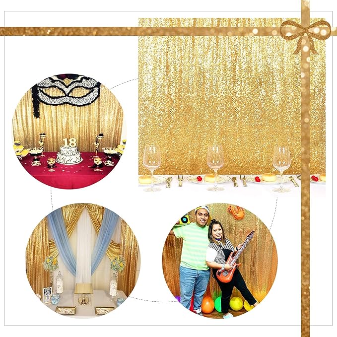 Juya Delight Gold Sequin Backdrop, 6FTx8FT NO See-Through Photobooth Backdrop Curtains for Birthday, Party, Wedding Decoration