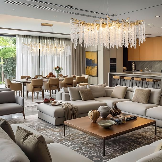 YUYI Modern Crystal Chandelier, 47.2" Gold Tree Branch Chandelier for Dining Room, Round Luxury High Ceiling Chandeliers Pendant Light Over Table, Hanging Fixture for Bedroom, Living Room, Kitchen