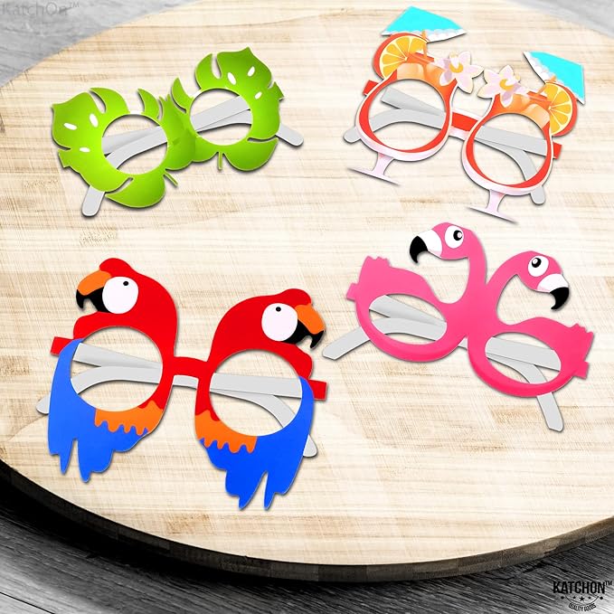 KatchOn, Tropical Hawaiian Photo Booth Props - Pack of 12,Luau Party Decorations | Luau Glasses for Hawaiian Party Decoration | Luau Photo Booth Props, Aloha Party Decoration, Summer Party Decorations