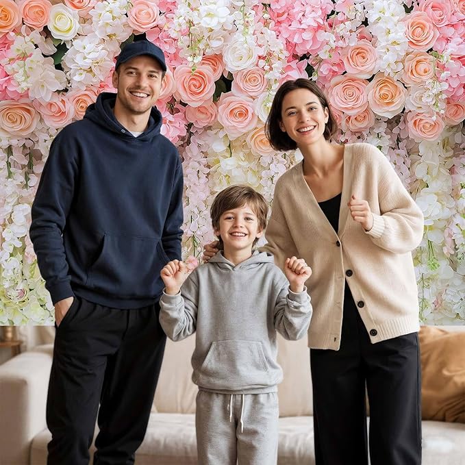 5x4ft Pink Rose Flower Wedding Photography Backdrop Spring Floral Photography Backdrop Valentine's Day Mother's Day Girl Birthday Baby Shower Wedding Bridal Party Banner Photo Booth Props Background