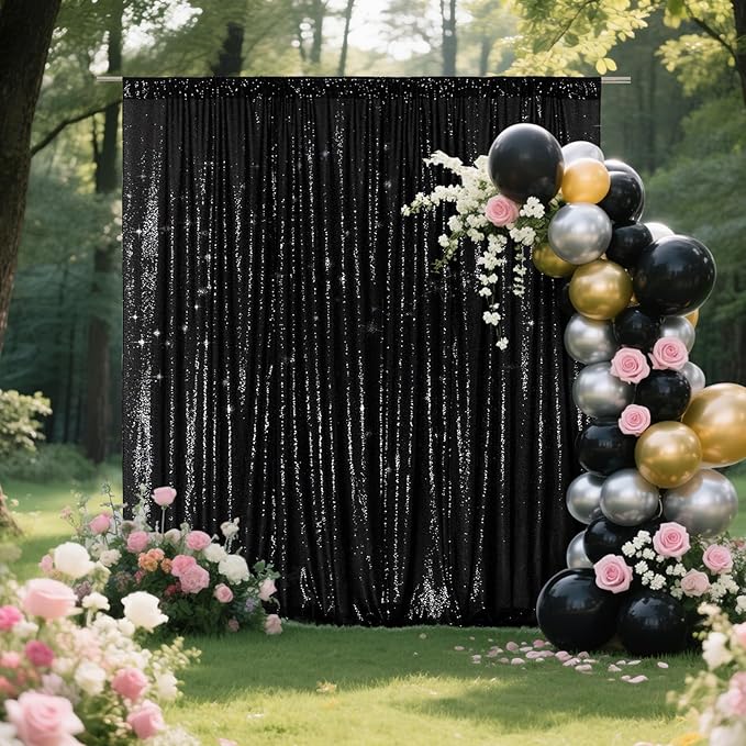 SquarePie Sequin Backdrop 20FT x 10FT Black Curtain Background for Wedding Halloween Party Christmas Decoration