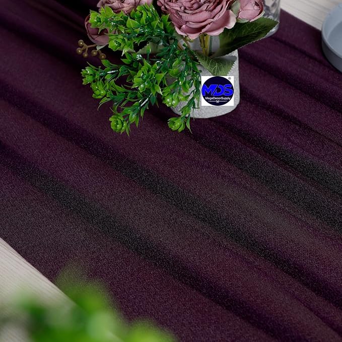 MDS 25 Pack 10ft Chiffon Table Runner 29 x 120 Inches Sheer Wedding Runner Romantic Rustic Table Runner for Wedding Decorations, Birthday Parties, Bridal Shower Party Arch Decor - Eggplant