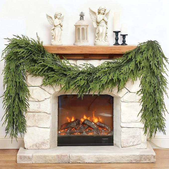 5FT Christmas Artificial Norfolk Pine Garland for Fireplace - Realistic Faux Greenery Fake Garland for Holiday,Table, Window,Mantel,Stairs, Home,Indoor Outdoor Decor (2PCS)