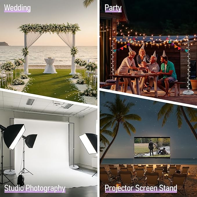 EMART Backdrop Stand 10x8.5FT Photo Studio Adjustable&Lockable Background Stand Support kit with Cross Base for Photography, Parties, Wedding, Outdoors (with 8 Tent Nails, 2 Water Bag, 4 Clamps)