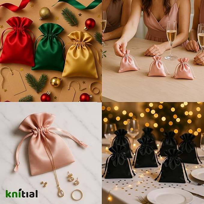 3" x 4" White Satin Gift Bags, Jewelry Bags, Wedding Favor Silky Drawstring Baby Shower Christmas 50 per Pack