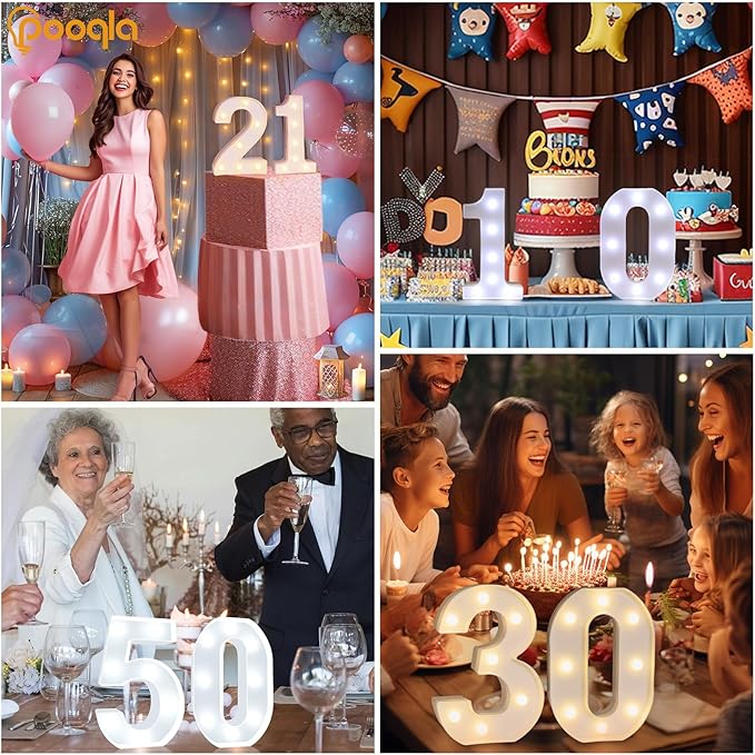 Pooqla LED Light Up Numbers, Warm White and Cool White Decorative Lighted Marquee Numbers, Light Up Numbers for Boys Girls Party, Wedding, Bar, Night Light, Room Decor, Birthday Decoration, Number 7