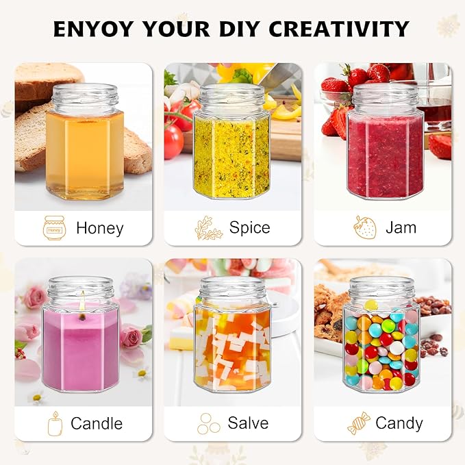 35 Pack 4 oz Mini Hexagon Glass Honey Jars with Dippers, Gold Lids, Bee Stickers, Bee Charms, Gift Bags & Jute– Empty Small Honey Jars for Party Favors Bulk, Ideal for Baby Showers ＆ Weddings