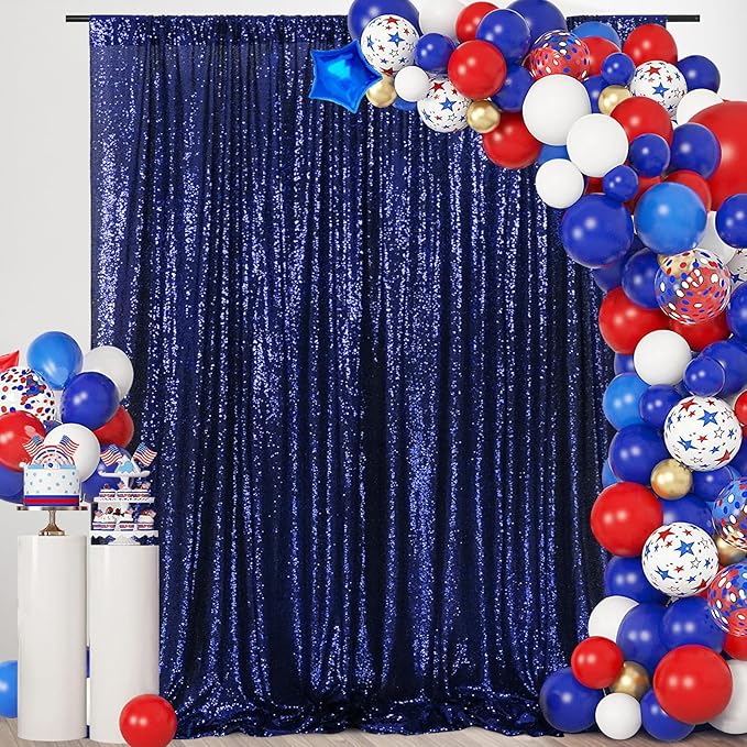 SquarePie Sequin Backdrop 10FT x 10FT Navy Blue Curtain Background for Wedding Party Decoration