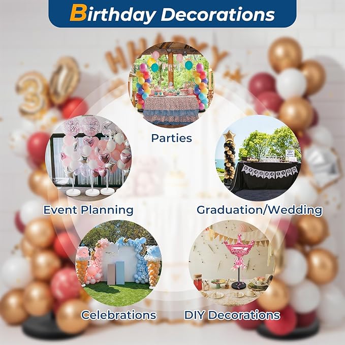 Balloon Stands for Floor Set of 2, Height Adjustable Splicing Metal Pole Balloon Column Stand for Birthday,Christmas,Halloween,Party,Events,Opening,Mall,Welcome Decorations, 1.3-5FT Tall, White