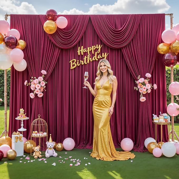 20ft x 12ft Burgundy Backdrop Curtains Wrinkle Free Backdrop Curtain for Wedding Parties Maroon Fabric Backdrops Drapes Back Drop Cloth Bridal Shower Stage Curtains Wedding Decorations for Reception