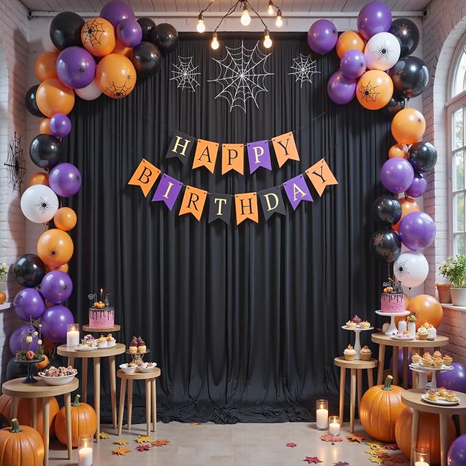 20x12ft Wrinkle Free Black Backdrop Curtain for Wedding Parties, 4 Panels 5×12 ft Long Soft Silky Polyester Fabric Backdrop Drapes Black Photo Back Drop Curtains for Party Photography Background Cloth