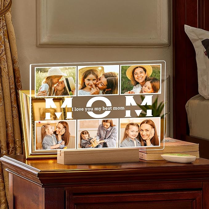 Personalized Birthday Gifts for Mom from Daughter Son, Custom Collage Picture Frames with Photos, Customized MOM Photo Frame with Night Light, Personalized Gifts for Mom Kids Baby Family