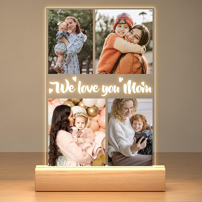 Personalized Picture Frame with Night Light, Customized Photo Frame with Photos, Customized Photo Gifts for Mom Girls Boys, Personalized Birthday Gifts for Mom, Kids, Baby, Family