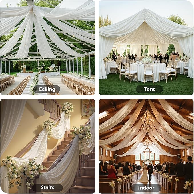 PartyVillage 2 Panels 5ftx30ft Ivory Ceiling Drapes for Wedding Parties – 30 FT Extra Long Thick Polyester Wrinkle-Free Drapery Tent Decor Decorations for Birthday Party Ceremony Stage Swag