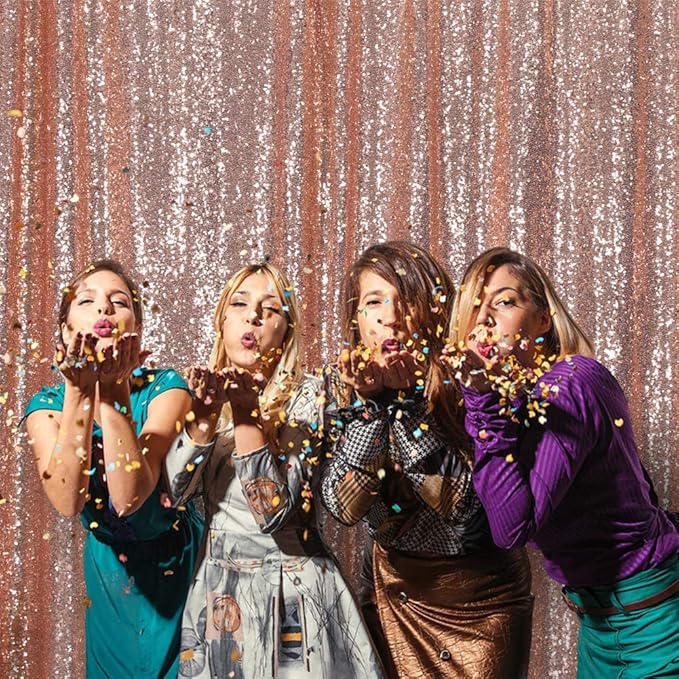 Eternal Beauty Rose Gold Sequin Backdrop, 8x10 Ft Glitter Background Curtains for Shimmer Photography Party Wedding Birthday Back Drop Decor