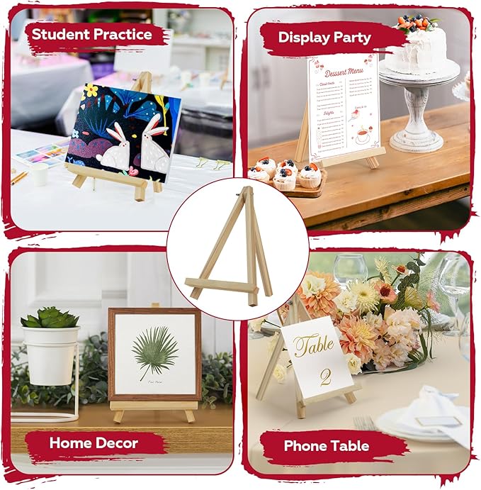 4 Pack 9 Inch Wooden Easel Stand, Portable A-Frame Tabletop Display Easel for Painting, Canvas, Signs,Photos, Art Easel for Kids, Students, Beginners（Need Assemble）