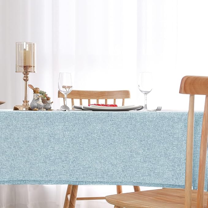 Hiasan Faux Linen Rectangle Tablecloth - Wrinkle and Stain Resistant Washable Table Cloth for Kitchen Dining Room Holiday Table Cover for Dinner, Lux Slate Blue, 90 x 132 Inch