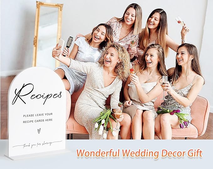 Leave Your Recipe Card Sign, White Arch Acrylic Wedding Sign, Recipe Cards for Bridal Shower, Bridal Shower Decor, Wedding Reception Decorations, Centerpiece Table Decorations Party for Bride-8