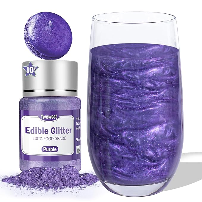 Twisweet Purple Edible Glitter for Drinks, Food Grade 12g Sparkling Sprinkles Cake Decorating Supplies, Edible Luster Dust for Cocktail Beverages, Food Coloring Shimmer Powder for Cupcakes Cookies Cake Decorations