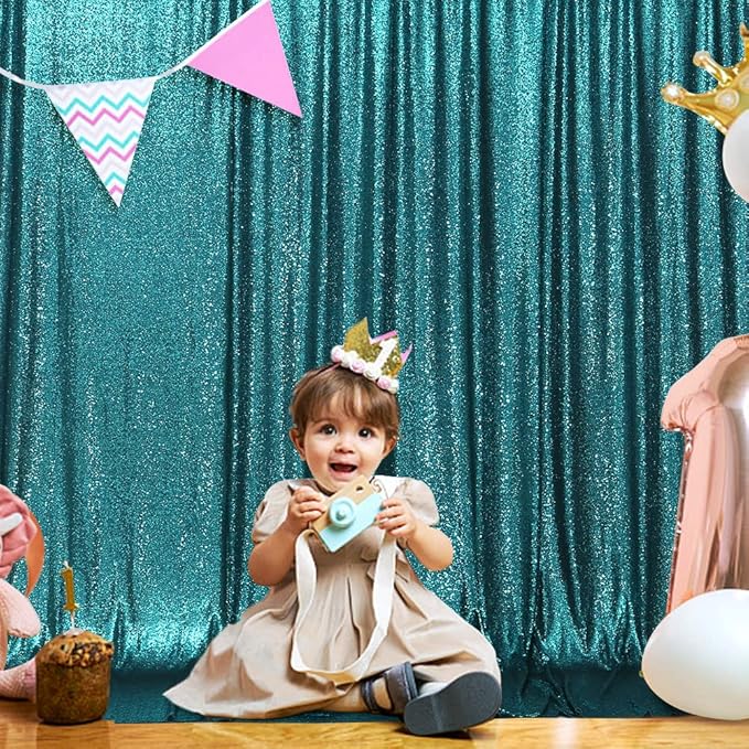 SquarePie Sequin Backdrop Curtain Not See Through Thick Glitter Background for Party 6FT x 8FT Teal