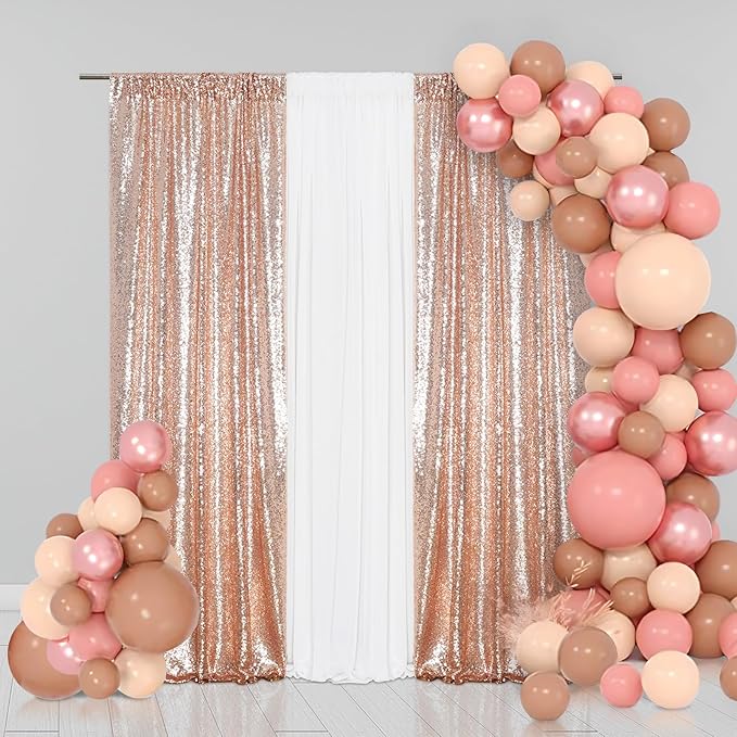 Eternal Beauty Rose Gold Sequin Backdrop Curtains, Valentine's Day Shimmer Back Drop 2Panels-2FTx8FT for Christmas, Party, Birthday, Photography, Wedding, Baby Shower Event Decoration