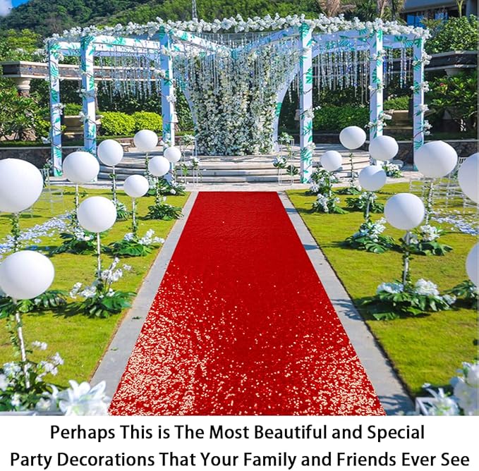 ShinyBeauty Red Sparkle Wedding Aisle Runner, 4x20ft Glitter Carpet for Church, Indoor/Outdoor Events & Bridal Shower Decor