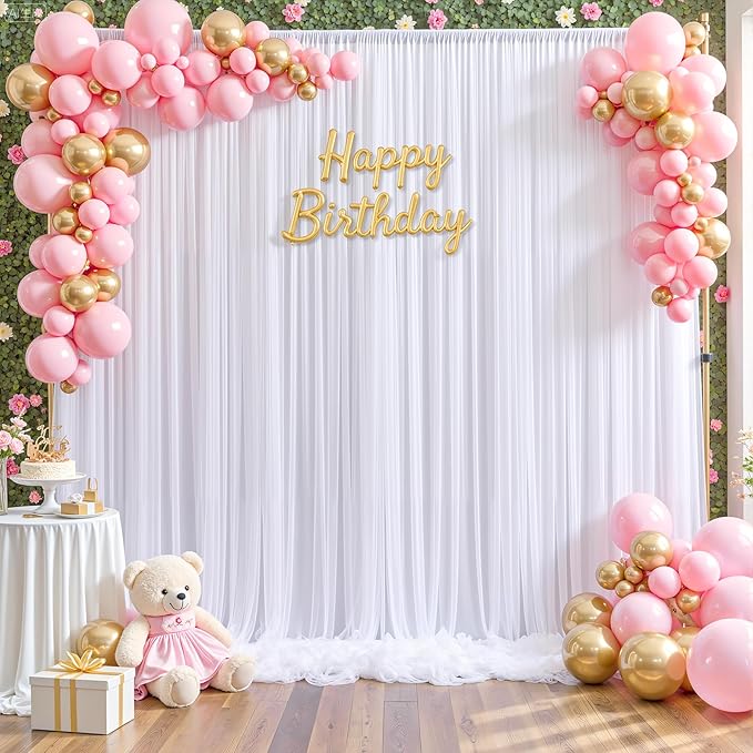 White Tulle Backdrop Curtain for Wedding Parties,10ft x 10ft Wrinkle Free Curtain Backdrop,2 Layer Drapes for Backdrop,Polyester Wedding Back Drop for Bridal Shower Birthday Baby Shower Photography