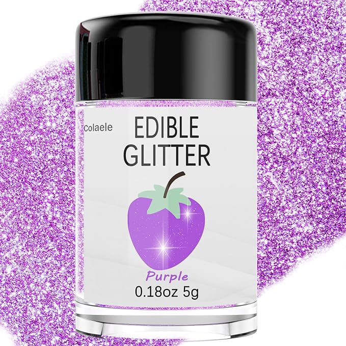 Purple Edible Glimmer Powder Glitter, Colaele 5 grams Food-Grade Luster Dust Metallic Fancy Food Decorating Sprinkle Glimmery Brew Dust for Cake Decorations Drinks Wine Beverage Candy Dessert, Vegan