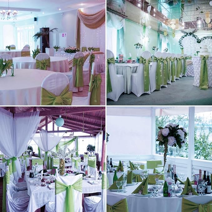 50 PCS Satin Chair Sashes Bows Decorative Universal Chair Cover Chair Ribbon Ties Back Sash for Wedding Party Ceremony Reception Hotel Event Banquet Restaurant Home Kitchen Decor(7x108inch,Sage Green)
