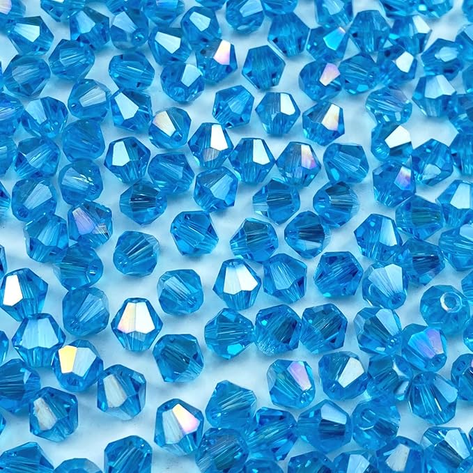 250pcs 6mm Bicone Crystal Glass Beads Loose Spacer Beads Faceted Craft Beads for Jewelry Making DIY Necklace Bracelet Earring Wind Chimes Suncatchers Ornamen(Aquamarine AB)
