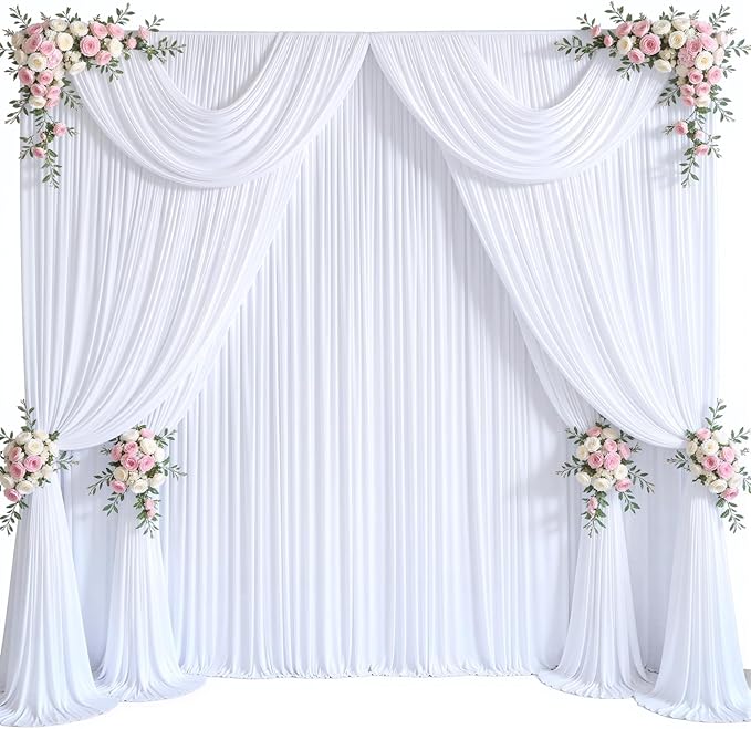 40ft x 12ft White Backdrop Curtains Wrinkle Free Backdrop Curtain for Wedding Parties White Fabric Backdrops Drapes Back Drop Cloth Bridal Shower Stage Curtains Wedding Decorations for Reception