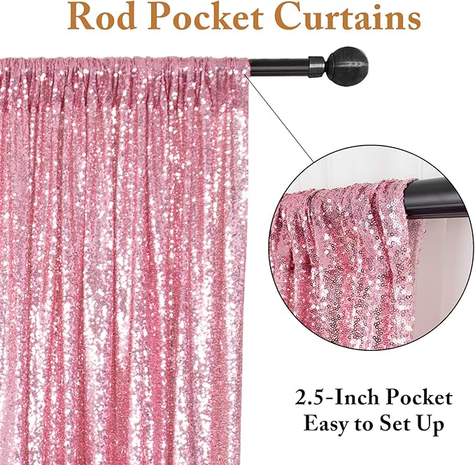 ShinyBeauty Rose Pink Backdrop 2FTx8FT Sequin Backdrops 8 Panels Photo Backgrounds Shimmer Background Sparkly Curtains 16Ftx8FT for Birthday Wedding Party Decor