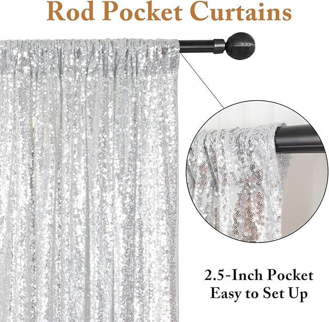 ShinyBeauty Silver Sequin Backdrop 2 Pieces, Photograph Background 7FTx7FT Shiny Gray Backdrop Curtains Panels Sparkly Backdrops Glitter Drapes for Weddding,Parties,Studio,Photo Decor（14FTx7FT）