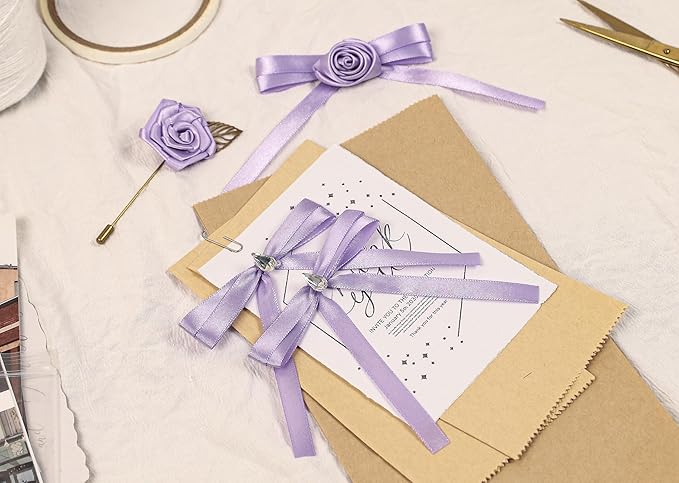 Lavender Satin Ribbon 3/8 inch X Continuous 50 Yards, Single Face Polyester Ribbon Perfect for Gift Wrapping, Flower Bouquet, Wedding Decor, Crafts, Bow Making, Sewing and More