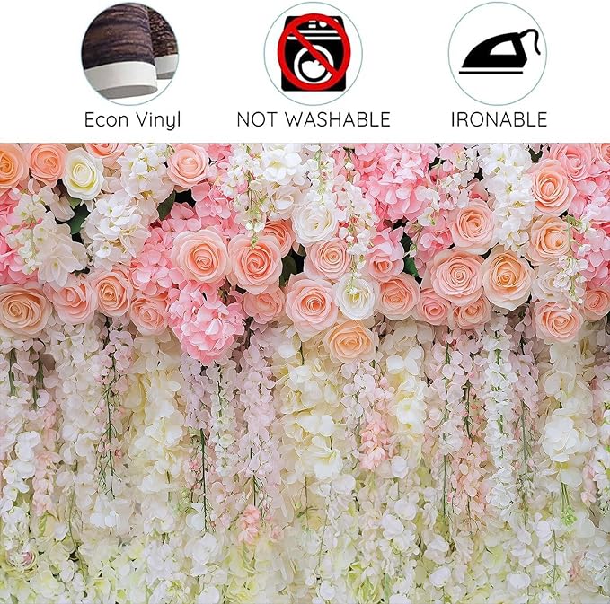 12x10ft Pink Rose Flower Wedding Photography Backdrop Spring Floral Photography Backdrop Valentine's Day Mother's Day Girl Birthday Baby Shower Wedding Bridal Party Banner Photo Booth Props Background