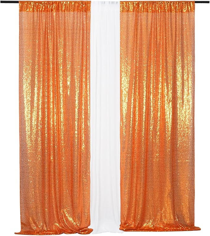 Eternal Beauty 4 PCS Sequin Backdrop Curtain, Halloween Sequin Wedding Backdrop for Christmas Party, Birthday (Orange 2FTx8FT)