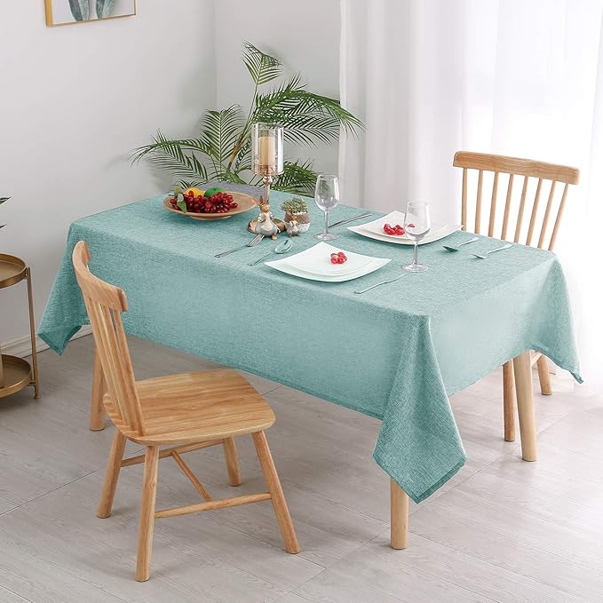 Hiasan Faux Linen Rectangle Tablecloth - Wrinkle and Stain Resistant Washable Table Cloth for Kitchen Dining Room Holiday Table Cover for Party Dinner, Aqua, 30 x 60 Inch