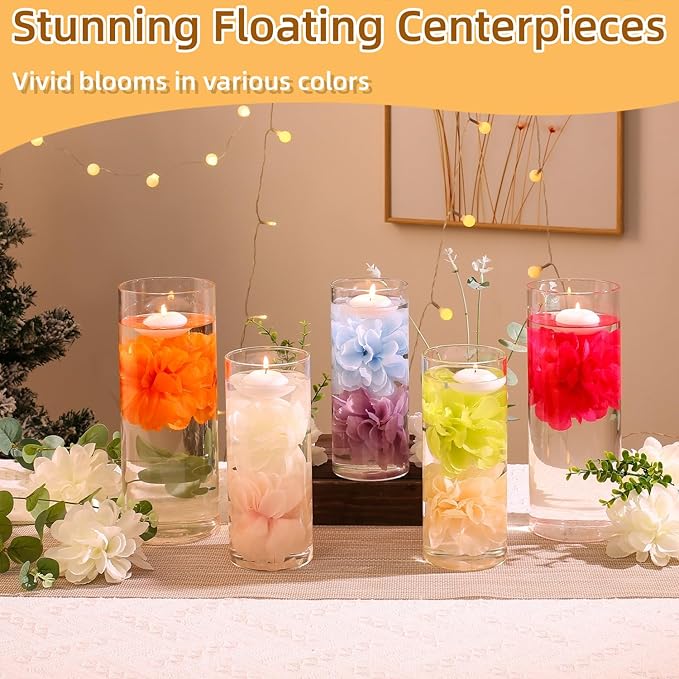 24 Pcs Floating Candles for Centerpieces and Floating Flowers Artificial Flowers Head Vase Filler for Party Home Table Wedding Centerpieces Decoration (Blue)