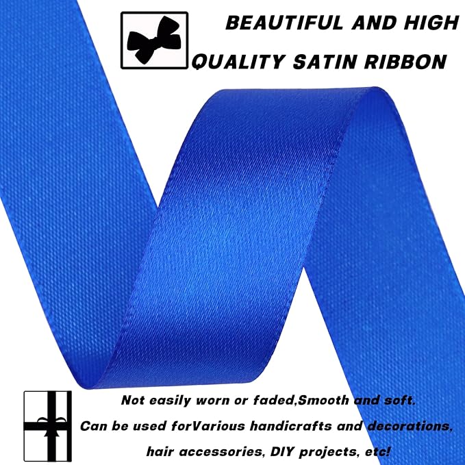 Blue Ribbon 7/8 Inch 30 Yards Satin Craft Ribbon for Handmade Roses, Gift Wrapping, Timeless Flower, Bouquets, Wedding and Party Decoration