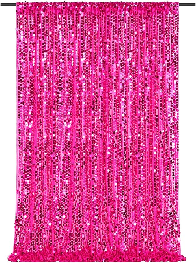 Big Payette Sequin Backdrop 4ftx8ft Hot Pink Sparkly Glitter Curtains for Birthday Parties Background Decorations