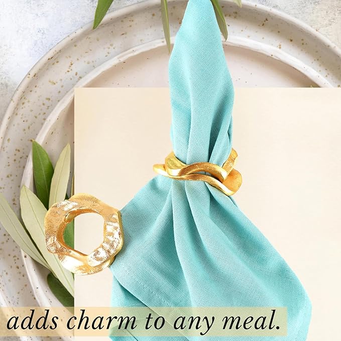 Golden Napkin Rings Set of 8 - Metal Lightweight Napkin Holders for Cloth Napkins Elegant Table Decor for Weddings, Dinners & Special Occasions-Durable & Reusable Serviette Rings - ALPHA Living HOME